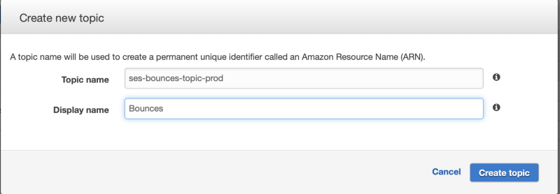 AWS SES create topic